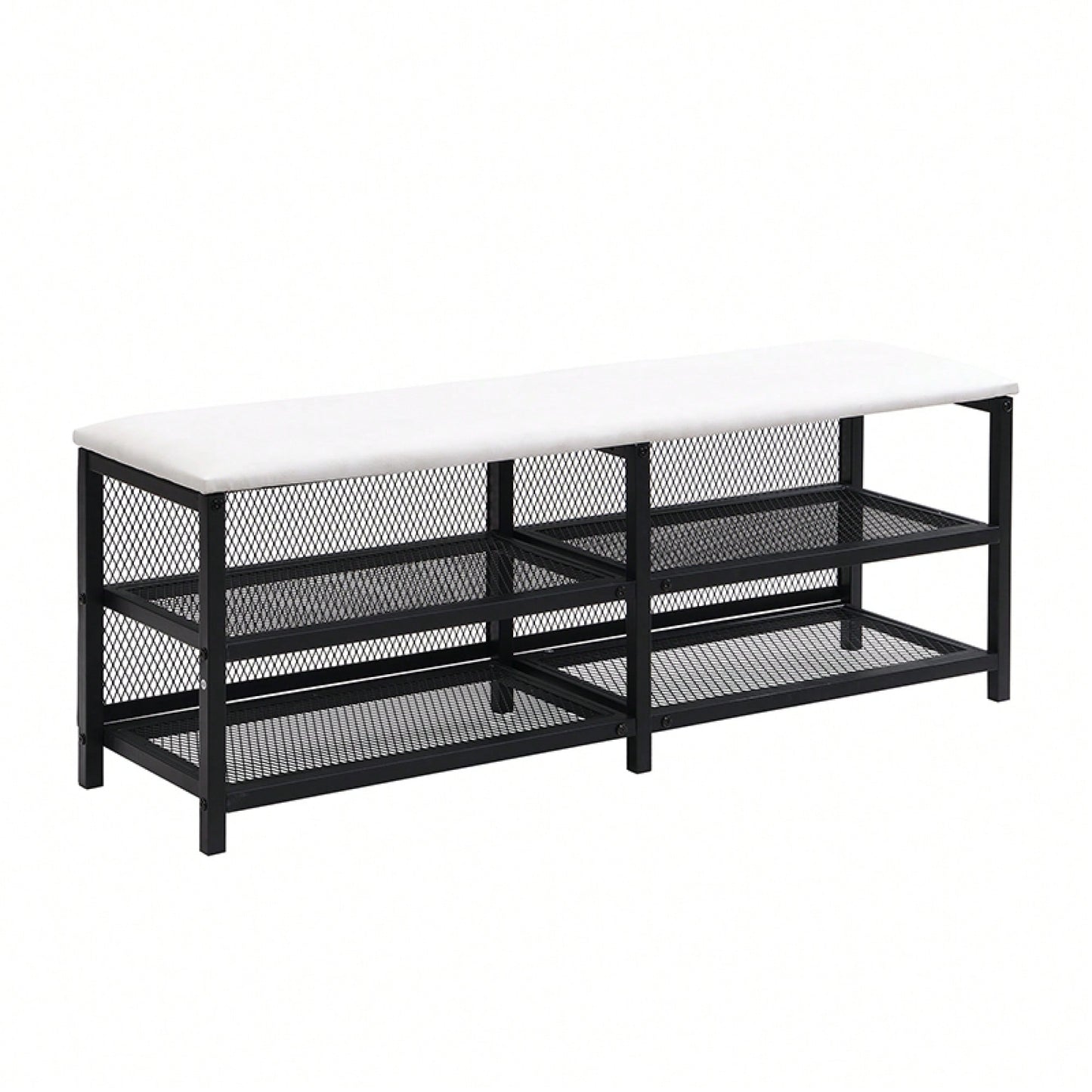 Twin Metal Platform Bed With Double Storage Shelves And Wooden Cabinet In White