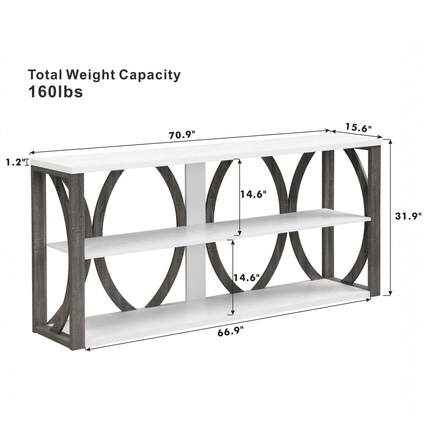 Narrow 3-Tier Industrial Console Table For Entryway Living Room Foyer Hallway With Storage 70.87 Inch Black Finish