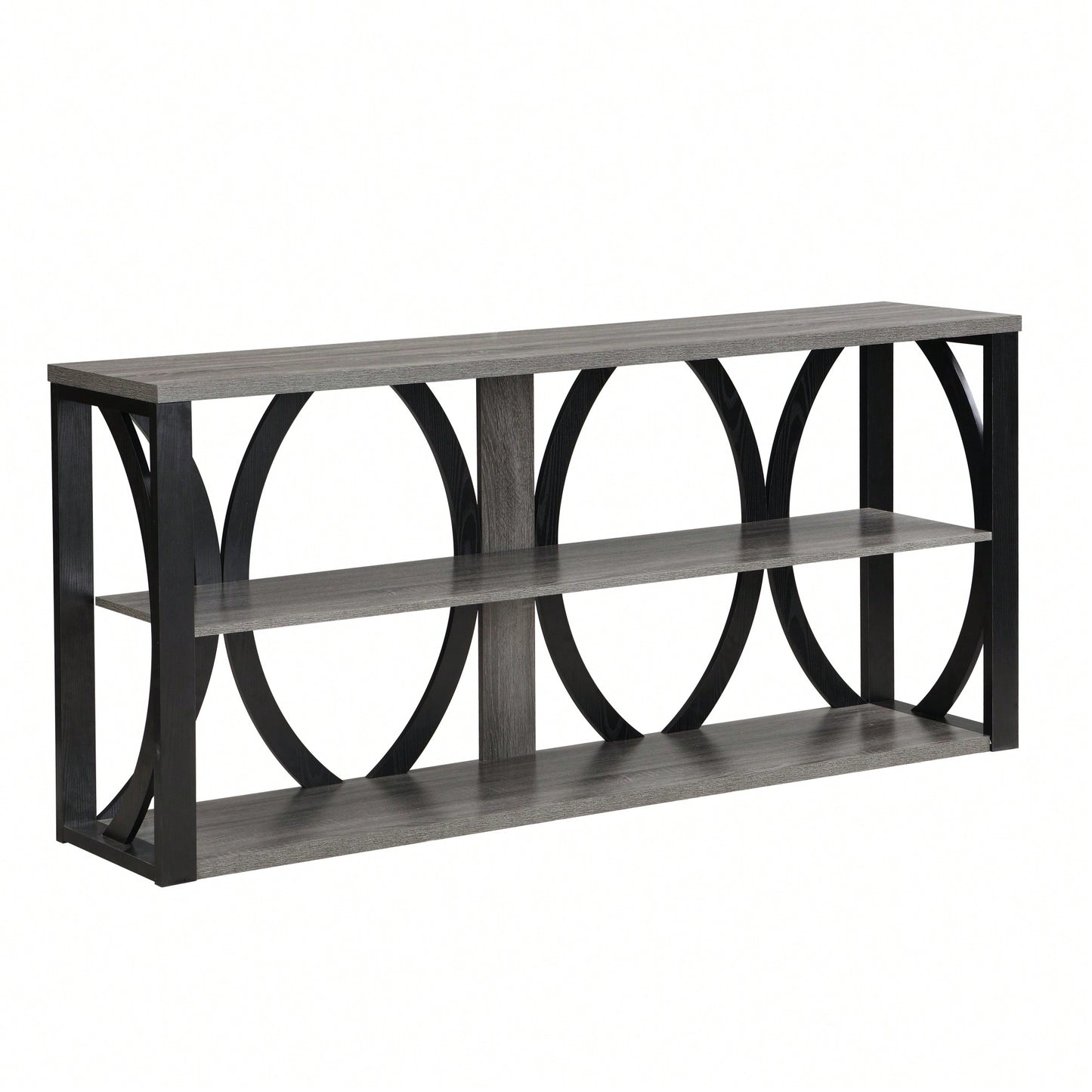 Narrow 3-Tier Industrial Console Table For Entryway Living Room Foyer Hallway With Storage 70.87 Inch Black Finish