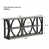 Narrow 3-Tier Industrial Console Table For Entryway Living Room Foyer Hallway With Storage 70.87 Inch Black Finish