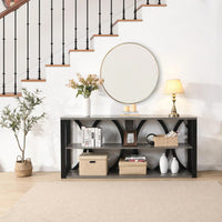 Narrow 3-Tier Industrial Console Table For Entryway Living Room Foyer Hallway With Storage 70.87 Inch Black Finish