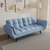 Comfortable Blue Sofa With Two Armrests And Throw Pillows For Small Spaces In Apartment Or Bedroom