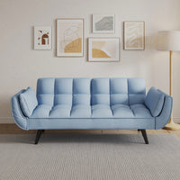 Comfortable Blue Sofa With Two Armrests And Throw Pillows For Small Spaces In Apartment Or Bedroom