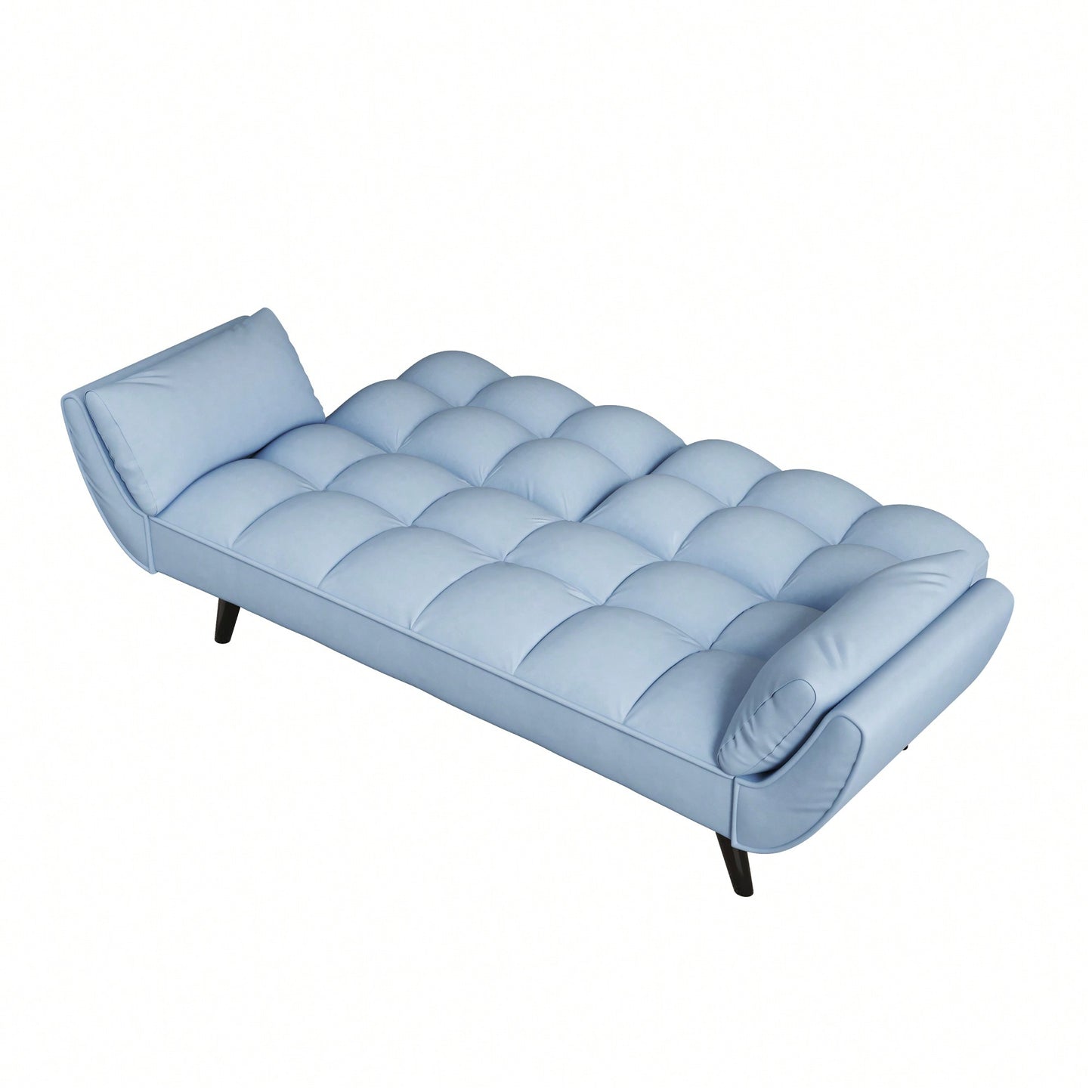 Comfortable Blue Sofa With Two Armrests And Throw Pillows For Small Spaces In Apartment Or Bedroom