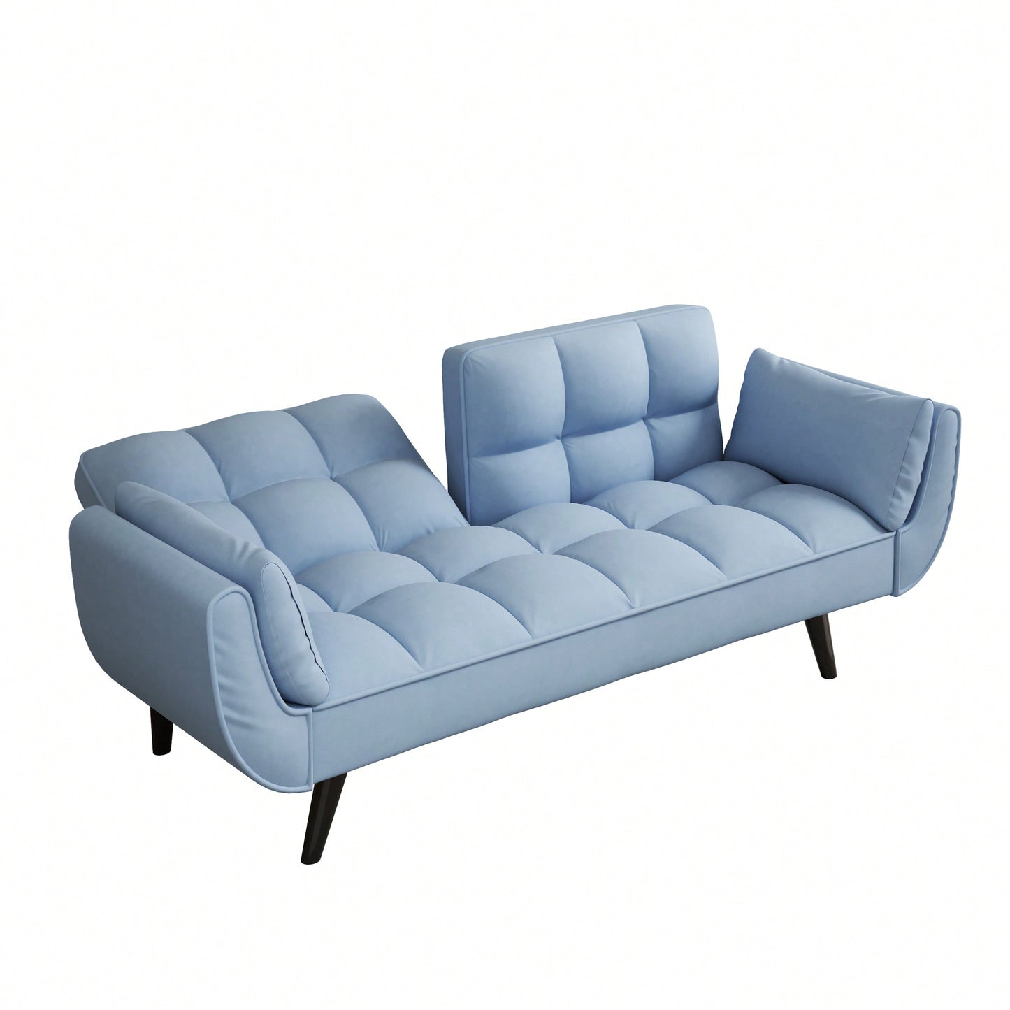 Comfortable Blue Sofa With Two Armrests And Throw Pillows For Small Spaces In Apartment Or Bedroom