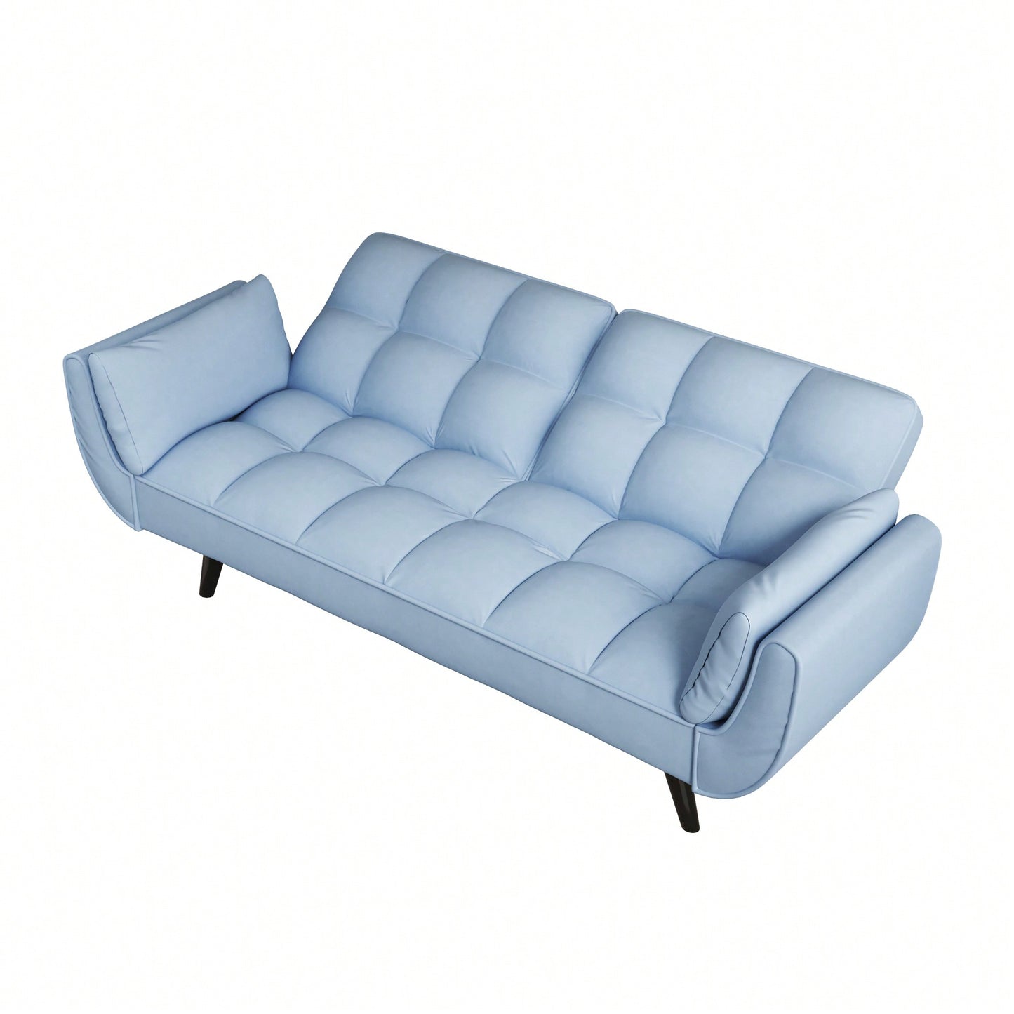 Comfortable Blue Sofa With Two Armrests And Throw Pillows For Small Spaces In Apartment Or Bedroom