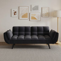 Comfortable Blue Sofa With Two Armrests And Throw Pillows For Small Spaces In Apartment Or Bedroom