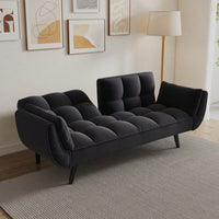 Comfortable Blue Sofa With Two Armrests And Throw Pillows For Small Spaces In Apartment Or Bedroom