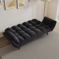 Comfortable Blue Sofa With Two Armrests And Throw Pillows For Small Spaces In Apartment Or Bedroom