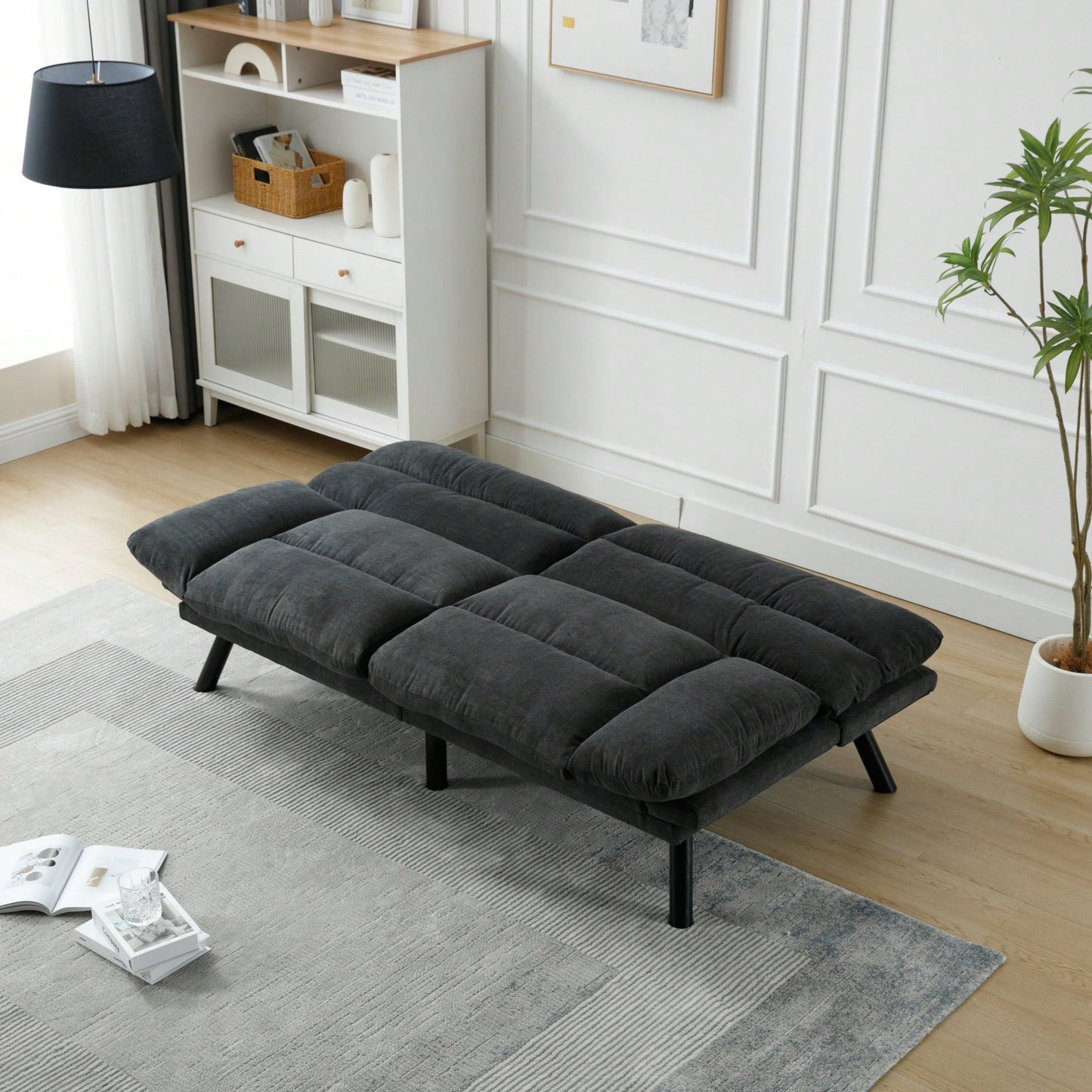 Comfortable Thick Cushion Sofa Bed With Metal Feet For Living And Bedroom Spaces