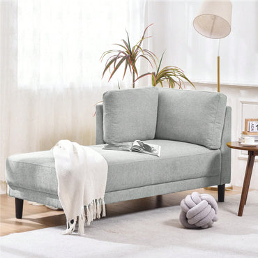 65 Inch Mid-Century Modern Linen Corner Lounge Chair Upholstered Chaise Sofa Bed Recliner for Office Small Living Room Available in 3 Colors