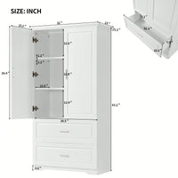 Tall White Bathroom Storage Cabinet With Two Doors And Drawers Adjustable Shelf MDF Board