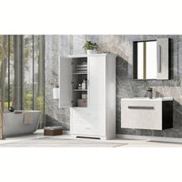 Tall White Bathroom Storage Cabinet With Two Doors And Drawers Adjustable Shelf MDF Board