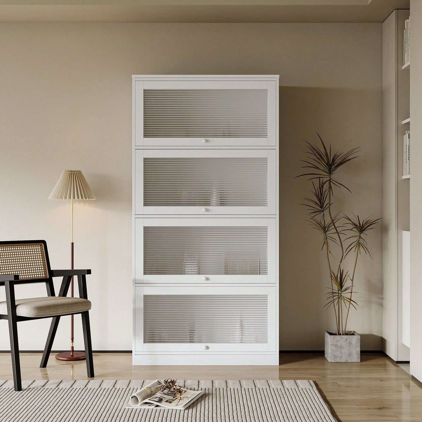 Contemporary Floor-To-Ceiling Office Storage Cabinet With Glass Doors Dustproof Bookshelf For Wall Space