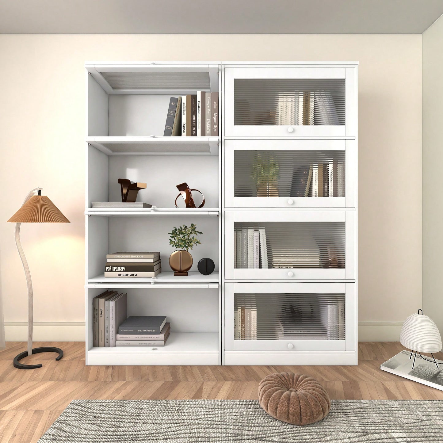 Contemporary Floor-To-Ceiling Office Storage Cabinet With Glass Doors Dustproof Bookshelf For Wall Space