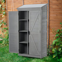 Outdoor Wooden Garden Storage Shed With Metal Top For Patio And Yard, 68 Inches Tall