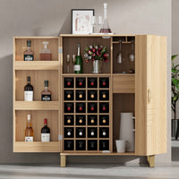 42.5 Inch Stylish Carved Wine Cabinet With Ample Storage For Home Bar