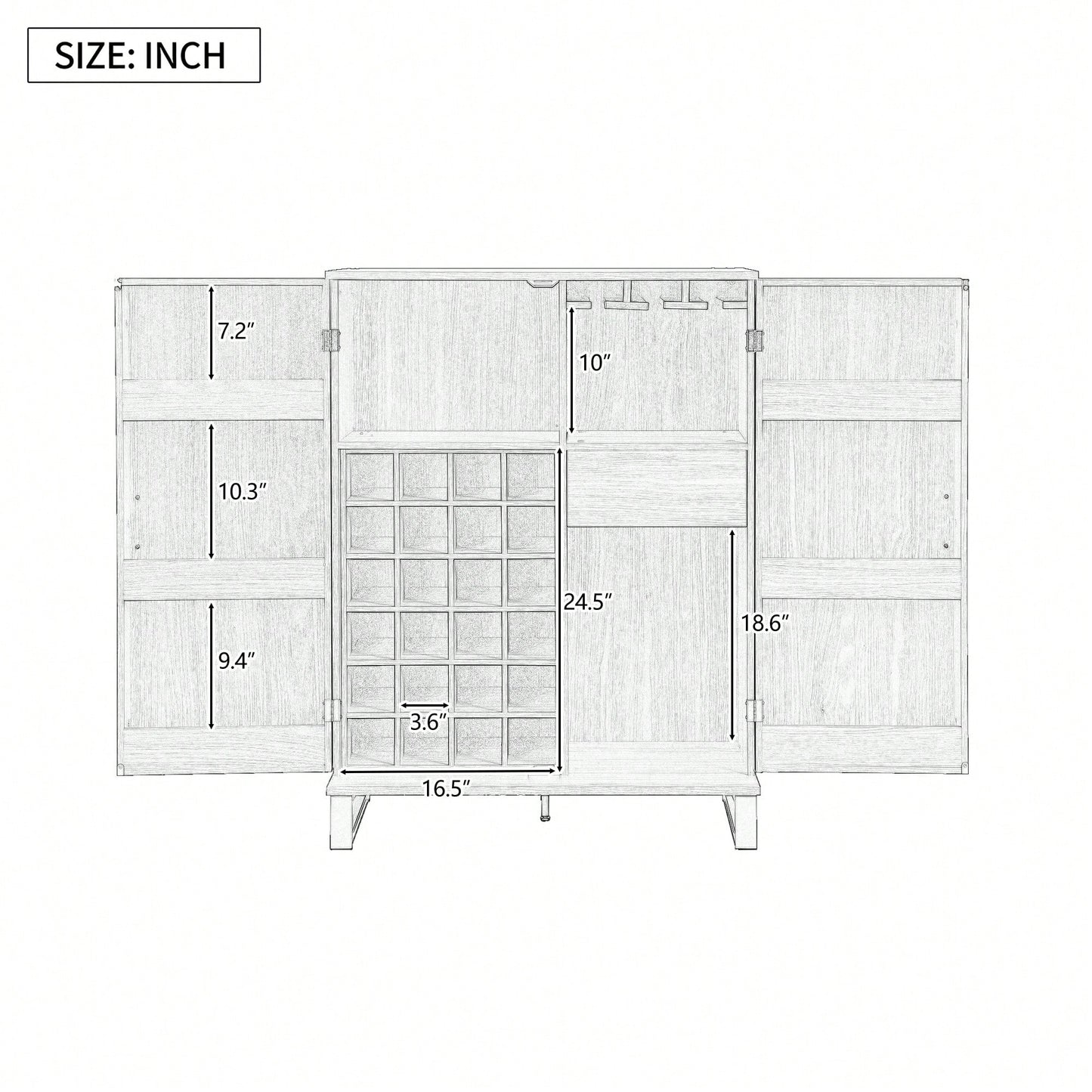 42.5 Inch Stylish Carved Wine Cabinet With Ample Storage For Home Bar