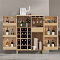 42.5 Inch Stylish Carved Wine Cabinet With Ample Storage For Home Bar