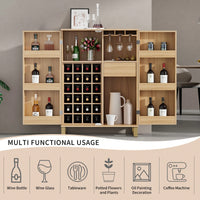 42.5 Inch Stylish Carved Wine Cabinet With Ample Storage For Home Bar