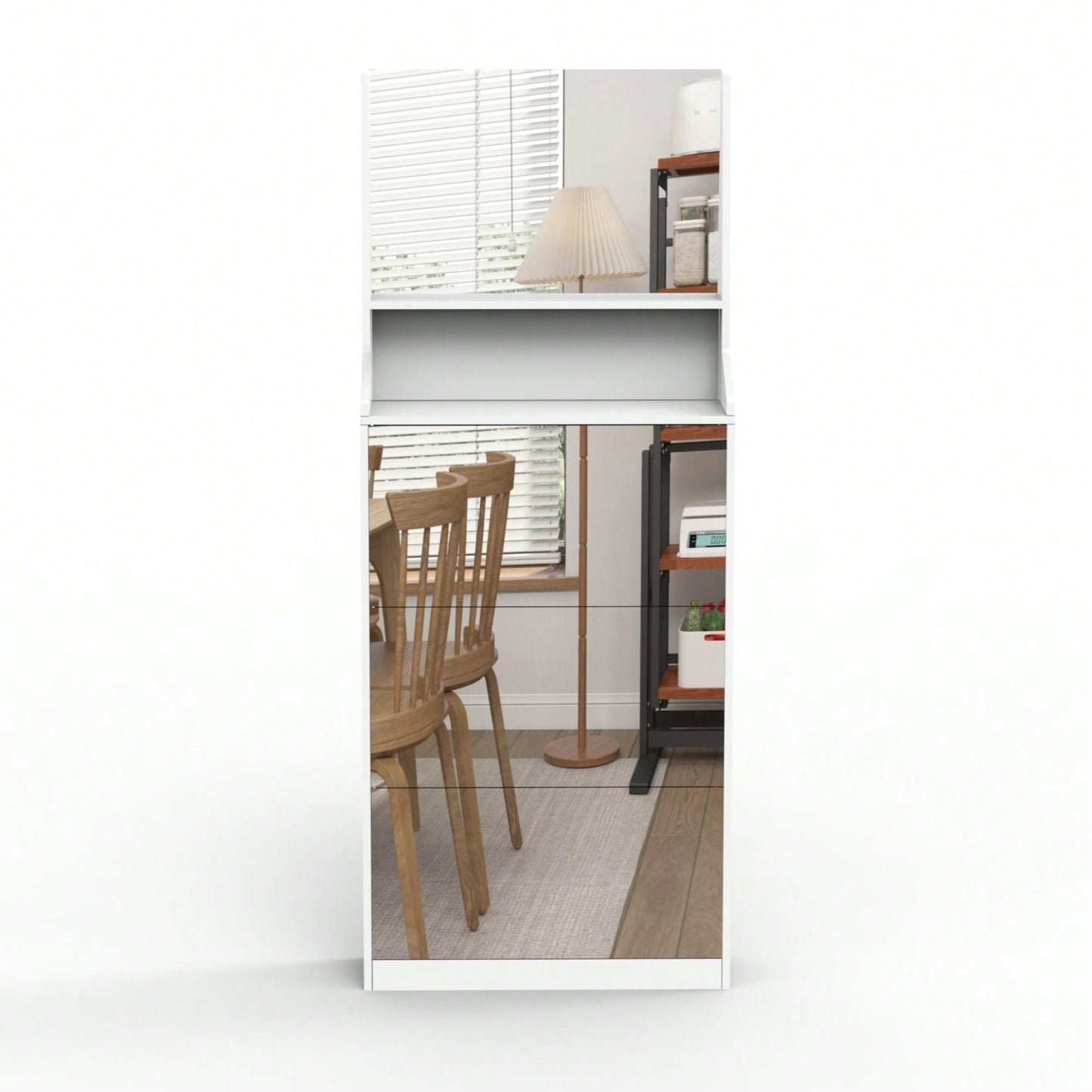 Stylish Vertical Shoe Storage Cabinet With 3 Mirrors For Entryway And Bedroom In White Finish