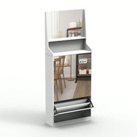 Stylish Vertical Shoe Storage Cabinet With 3 Mirrors For Entryway And Bedroom In White Finish