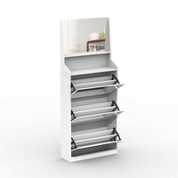 Stylish Vertical Shoe Storage Cabinet With 3 Mirrors For Entryway And Bedroom In White Finish