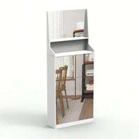 Stylish Vertical Shoe Storage Cabinet With 3 Mirrors For Entryway And Bedroom In White Finish