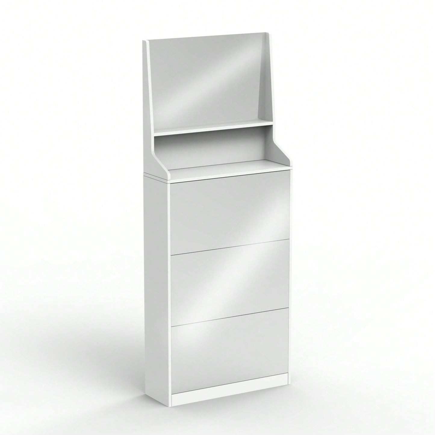 Stylish Vertical Shoe Storage Cabinet With 3 Mirrors For Entryway And Bedroom In White Finish