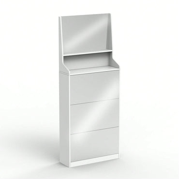 Stylish Vertical Shoe Storage Cabinet With 3 Mirrors For Entryway And Bedroom In White Finish