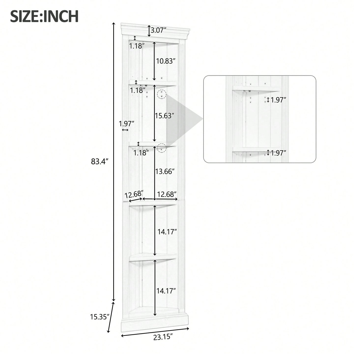 Tall 5 Tier Modern Corner Shelf Unit For Small Spaces Open Bookcase And Plant Display Stand In White For Living Room And Home Office