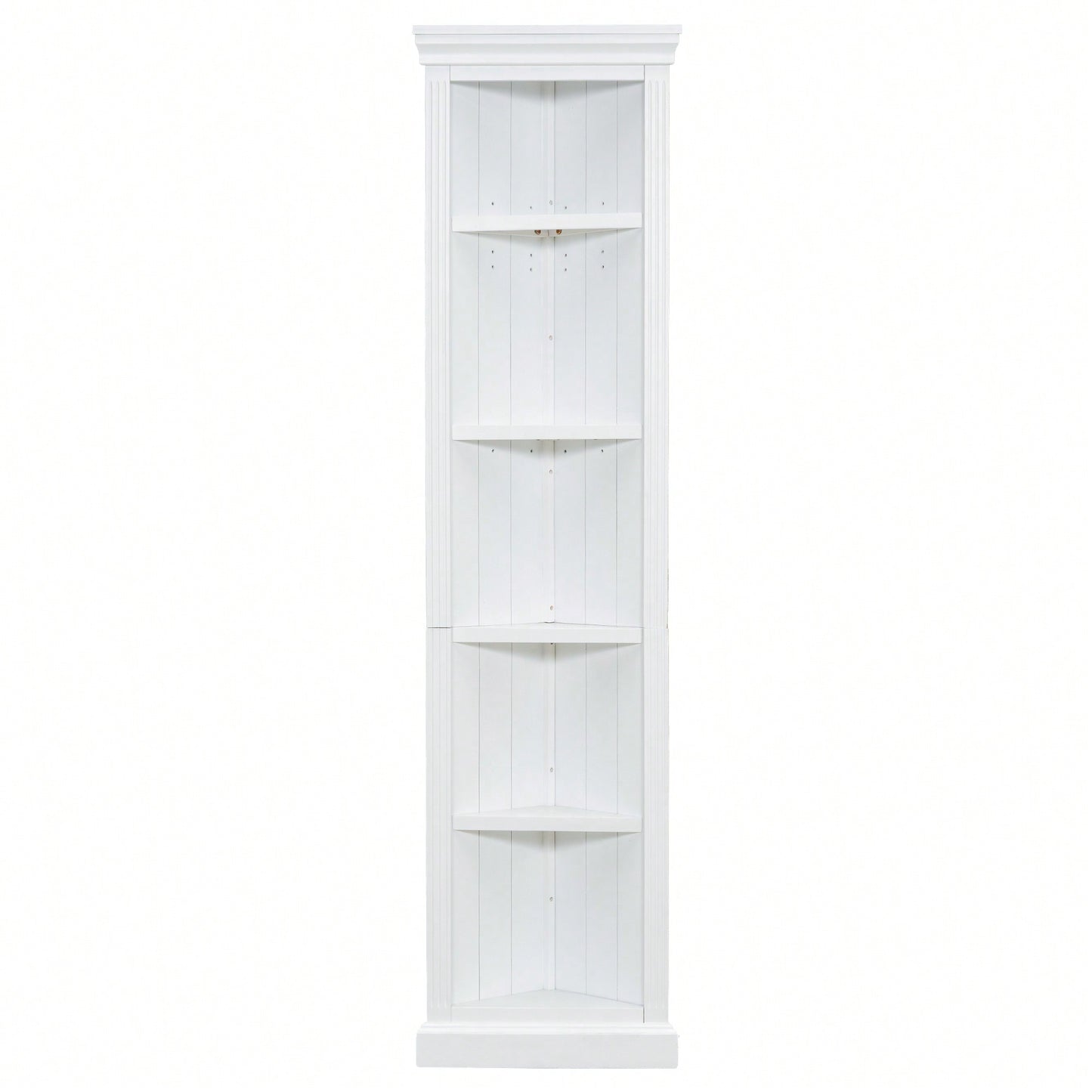 Tall 5 Tier Modern Corner Shelf Unit For Small Spaces Open Bookcase And Plant Display Stand In White For Living Room And Home Office