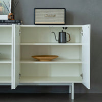 Modern Cream White 4 Door Accent Cabinet Stylish Sideboard Buffet For Living Room And Dining Room Storage