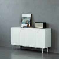 Modern Cream White 4 Door Accent Cabinet Stylish Sideboard Buffet For Living Room And Dining Room Storage