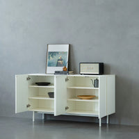 Modern Cream White 4 Door Accent Cabinet Stylish Sideboard Buffet For Living Room And Dining Room Storage