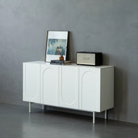 Modern Cream White 4 Door Accent Cabinet Stylish Sideboard Buffet For Living Room And Dining Room Storage