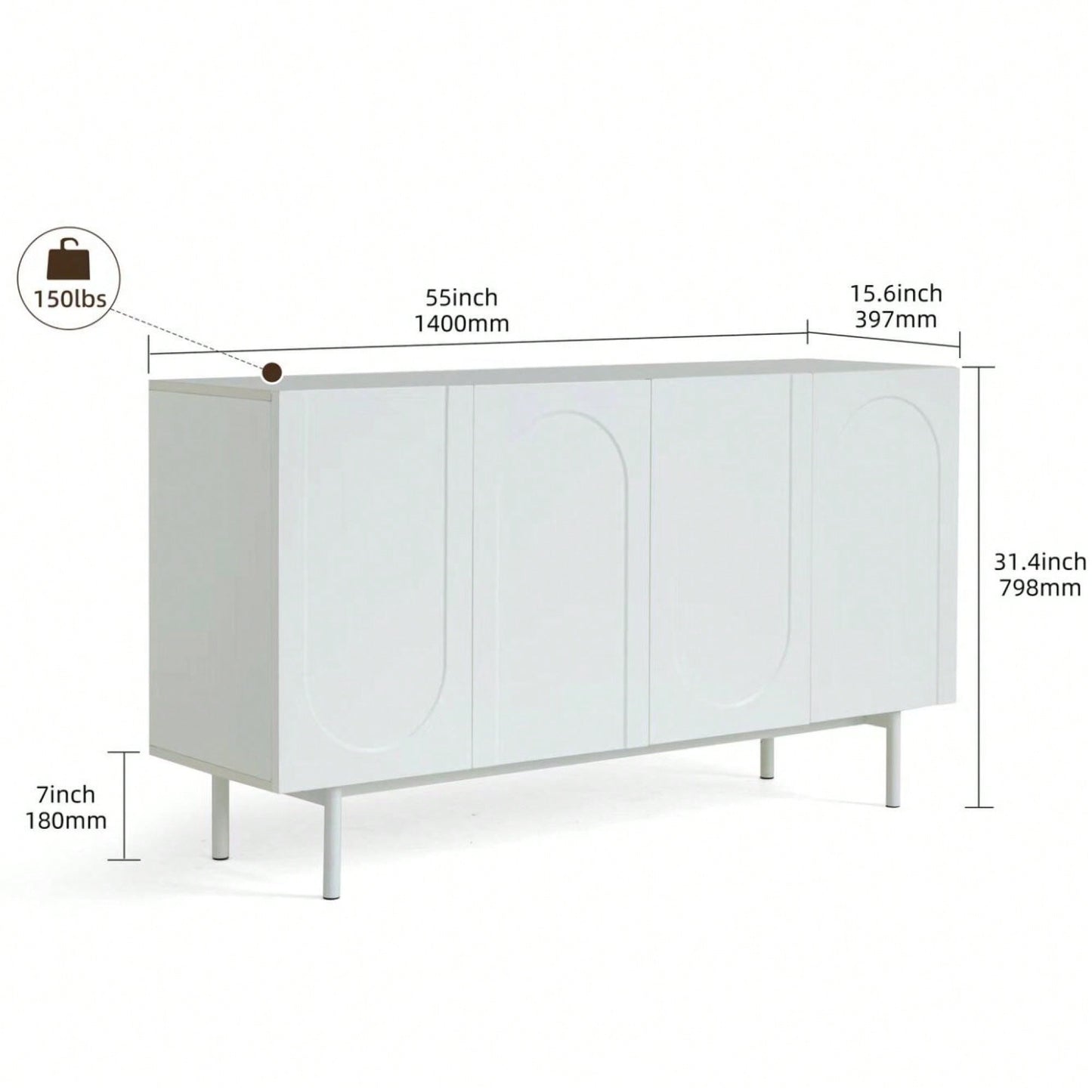 Modern Cream White 4 Door Accent Cabinet Stylish Sideboard Buffet For Living Room And Dining Room Storage