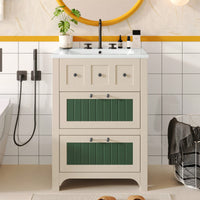 24 Inch Bathroom Vanity With Ceramic Sink And 2 Drawers, Stylish Wooden Cabinet For Modern Bathrooms