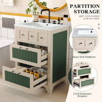 24 Inch Bathroom Vanity With Ceramic Sink And 2 Drawers, Stylish Wooden Cabinet For Modern Bathrooms