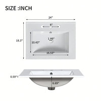 24 Inch Bathroom Vanity With Ceramic Sink And 2 Drawers, Stylish Wooden Cabinet For Modern Bathrooms