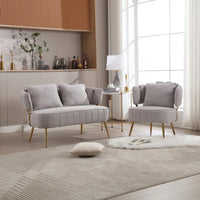 Modern Tufted Polyester Accent Sofa With Metal Frame For Living Room Bedroom Office Balcony