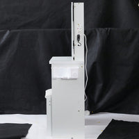 Compact Vanity Table with Cushioned Stool, 2 AC Outlets, 2 USB Ports, Hair Dryer Holder, Touch Control LED Mirror with Tri-Color Options