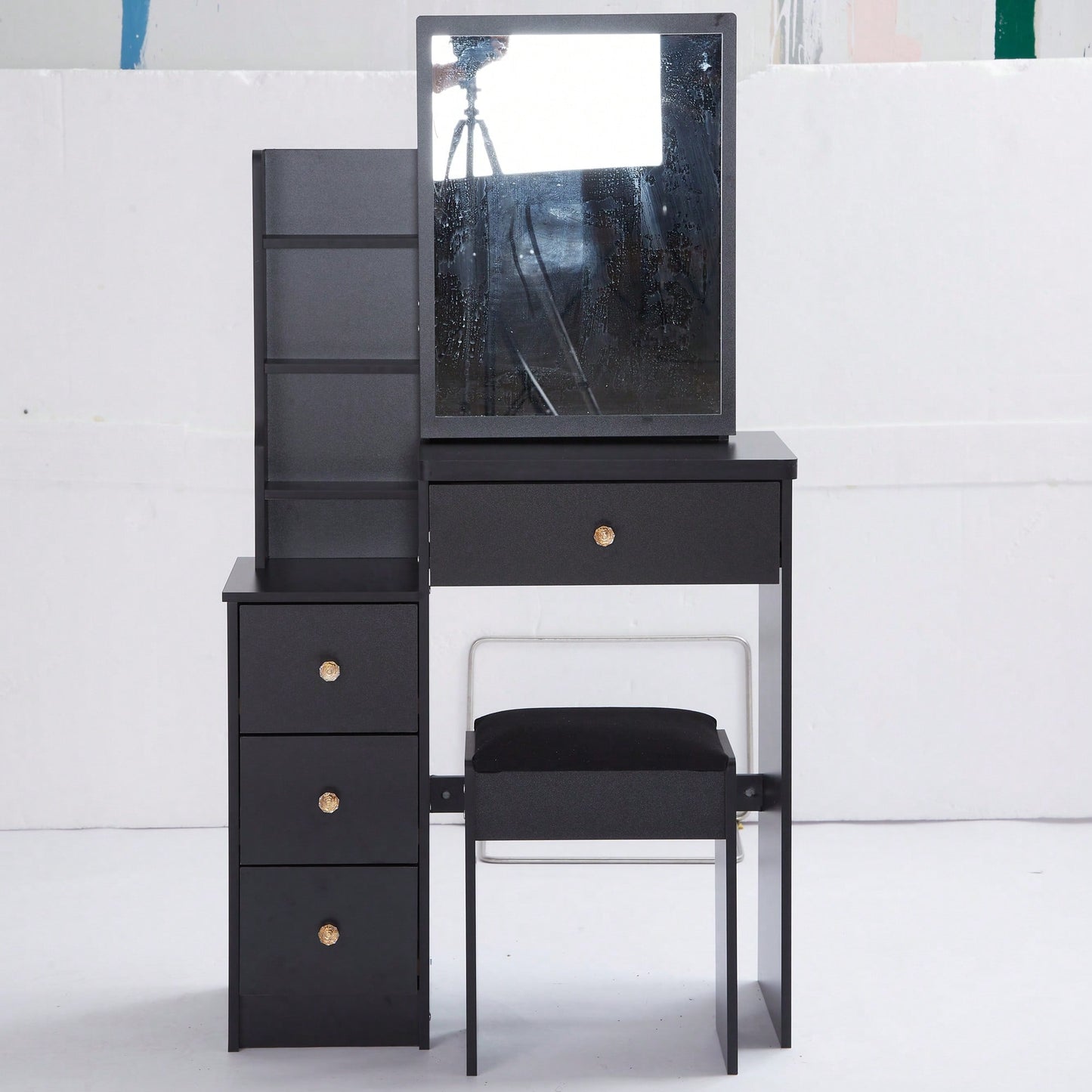 Compact Vanity Table With Cushioned Stool And Extra Large Sliding Mirror For Small Spaces High Capacity Storage Fashionable Dresser