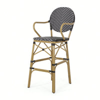 Outdoor Wicker And Aluminum French Barstools Set Of 2 With Bamboo Print Finish 29.5 Inches Navy Blue