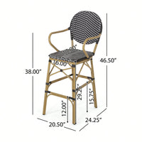 Outdoor Wicker And Aluminum French Barstools Set Of 2 With Bamboo Print Finish 29.5 Inches Navy Blue