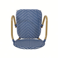 Outdoor Wicker And Aluminum French Barstools Set Of 2 With Bamboo Print Finish 29.5 Inches Navy Blue