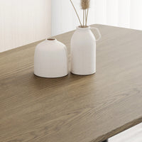 Stylish Modern Minimalist Wood Grain Dining Table With Black Metal Legs For 4-6 People Easy Assembly
