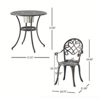 3-Piece Cast Bistro Set With Ice Bucket For Outdoor Dining And Entertaining