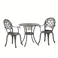 3-Piece Cast Bistro Set With Ice Bucket For Outdoor Dining And Entertaining