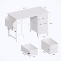 47 Inch Office Desk With Power Outlet And 3 Drawers Reversible Design For Home Office Gaming Or Vanity Use White